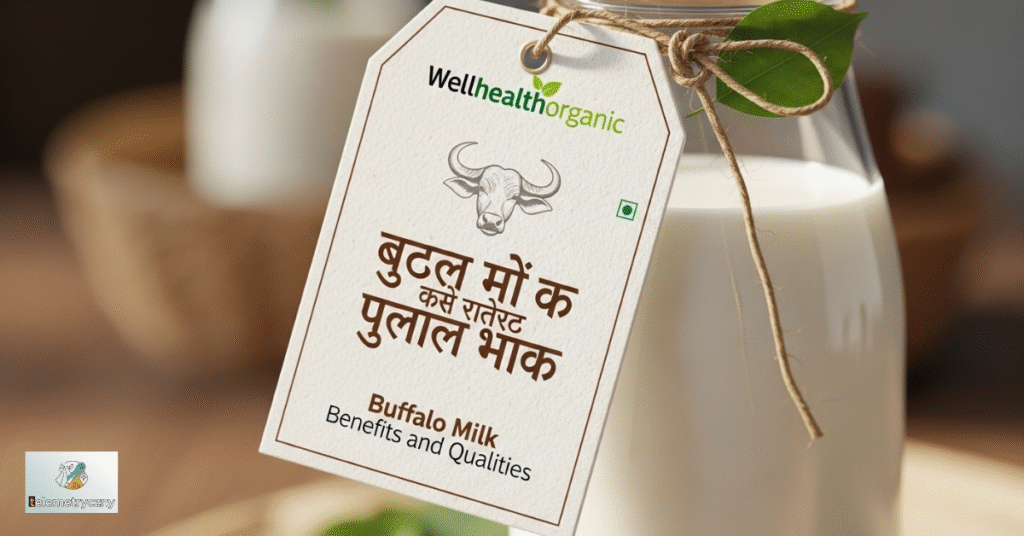 Wellhealthorganic Buffalo Milk Tag in Hindi